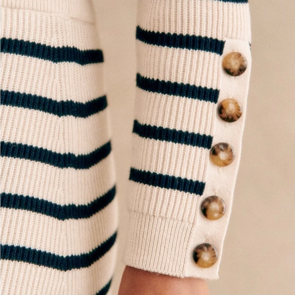 Sezane SAMI Navy and Ecru Stripe Sweater - Picture 2 of 9